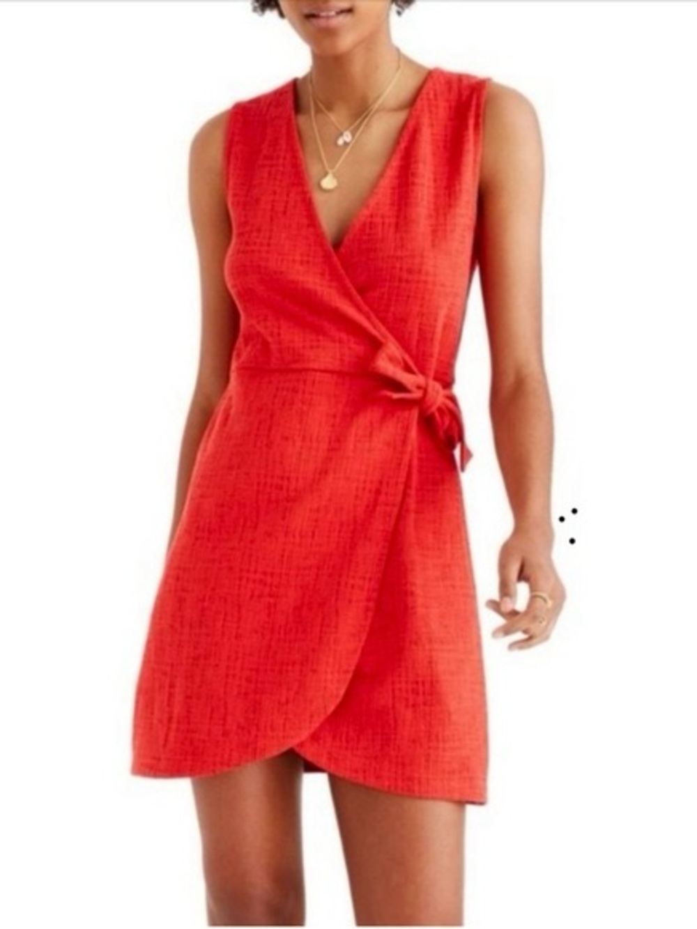 Madewell Crosshatch Side-Tie Dress, Red, Small